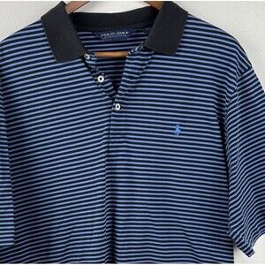 POLO GOLF RALPH LAUREN men’s Blue & Dk Blue Stripe Polo Lrg shirt Pony S/S Pima